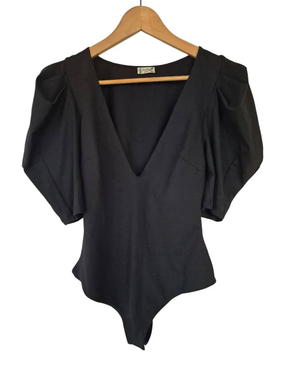 Free People Va Va Voop Duo Bodysuit Puff Sleeve Black Thong Size S - Picture 5 of 16